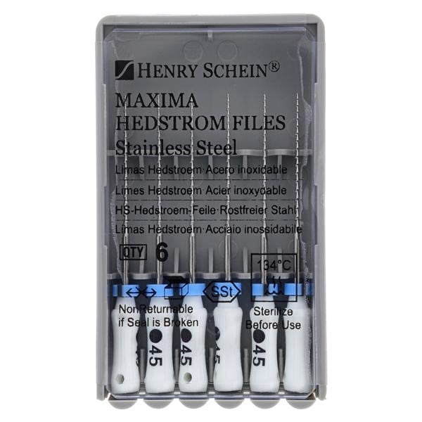 Maxima Hand Hedstrom Files 25 mm Size 45 Stainless Steel White 6/Bx
