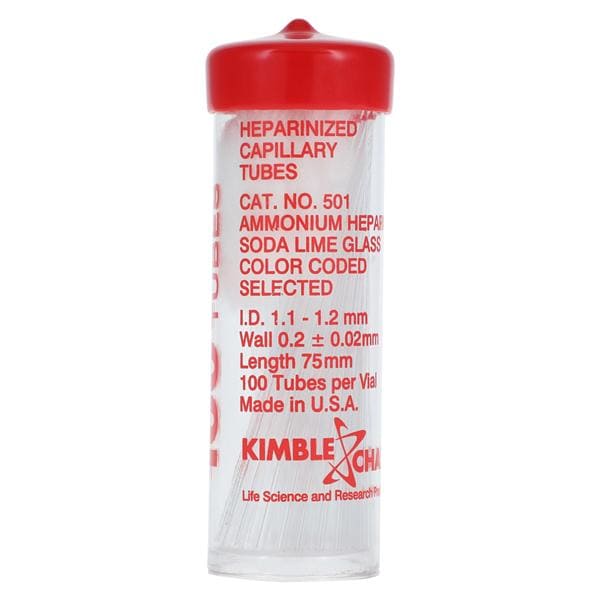 Microhematocrit Capillary Tube Heparin Soda-Lime Glass 100/Bt, 12 BT/CA