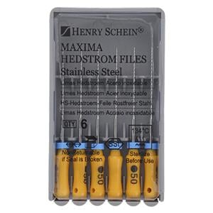 Maxima Hand Hedstrom Files 25 mm Size 50 Stainless Steel Yellow 6/Bx
