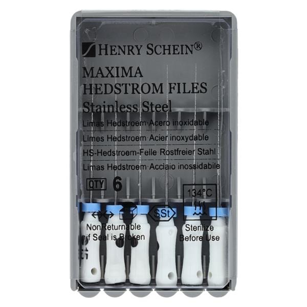 Maxima Hand Hedstrom Files 25 mm Size 15 Stainless Steel White 6/Bx