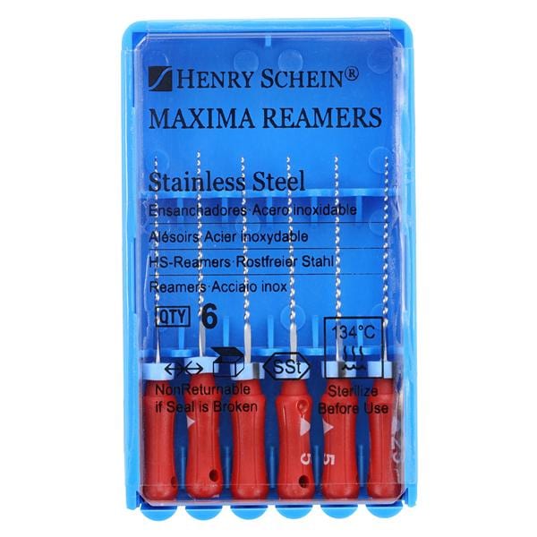 Maxima Hand Reamer 21 mm Size 25 Stainless Steel Red 6/Bx