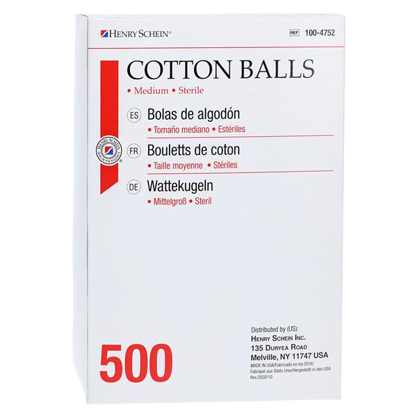 Cotton Ball Sterile Medium 500/Bx, 8 BX/CA