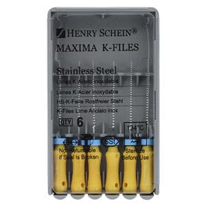 Maxima Hand K-File 21 mm Size 20 Stainless Steel Yellow 6/Bx