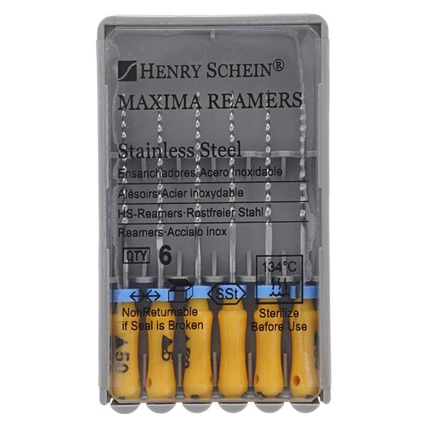 Maxima Hand Reamer 25 mm Size 50 Stainless Steel Yellow 6/Bx