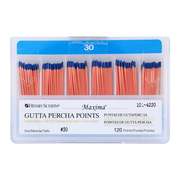 Maxima Hand Rolled Gutta Percha Points Size 30 Blue 120/Bx