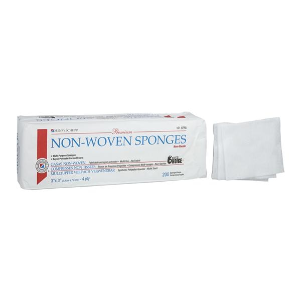 Henry Schein Premium Rayon/Polyester Blend Non-Woven Sponge 3x3" 4Pl NS Sq LF, 20 PK/CA