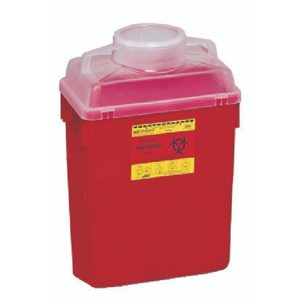 Sharps Container 6gal Red/Clear 8-8/10x12-8/10x17-1/2" Hinge Lid Plastic Ea, 12 EA/CA