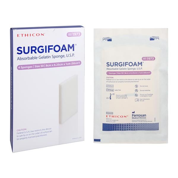 Surgifoam Hemostatic Porcine Gelatin Sponge 8cmx6.25cmx10mm