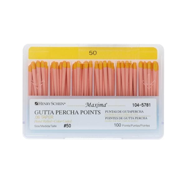 Maxima Hand Rolled Gutta Percha Points Size 50 Yellow 100/Bx