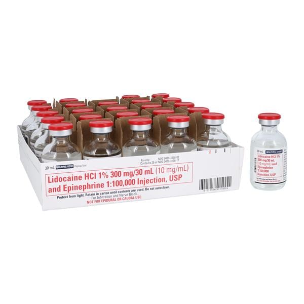 Lidocaine HCl Epinephrine Injection 1% 1:100,000 MDV 30mL 25/Pack...