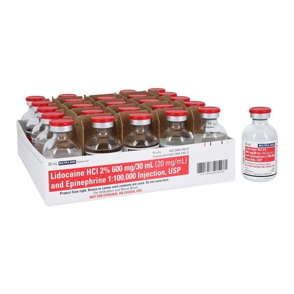 Lidocaine HCl Epinephrine Injection 2% 1:100,000 MDV 30mL 25/Pack...