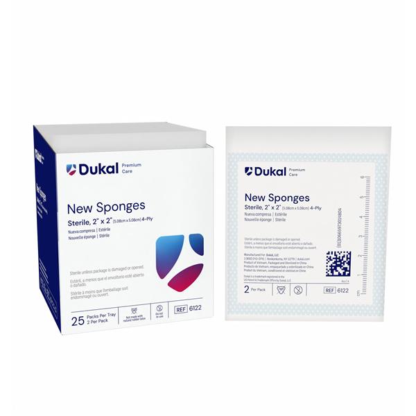 New Rayon/Polyester Blend New Sponge 2x2" 4 Ply Sterile Non-Woven LF, 60 BX/CA