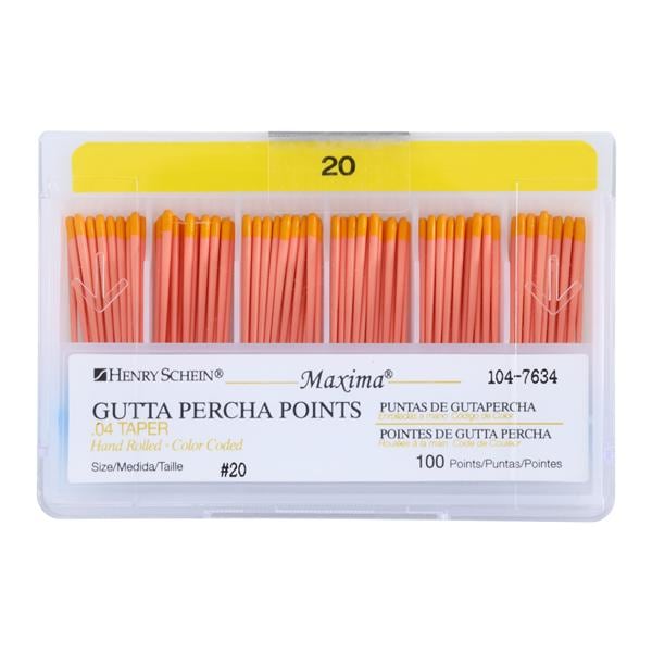 Maxima Hand Rolled Gutta Percha Points Size 20 Yellow 100/Bx