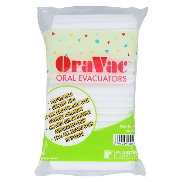OraVac Bendable HVE Tips Vented Dental Drawings Plastic 100/Bg