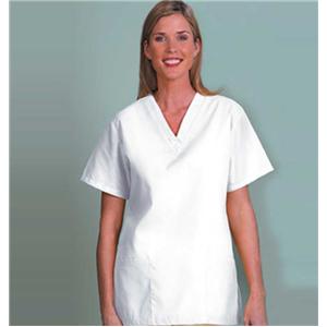 Fashion Poplin Scrub Shirt V-Neck 2 Pkts Set-In Short Sleeves Large Wt Womens Ea
