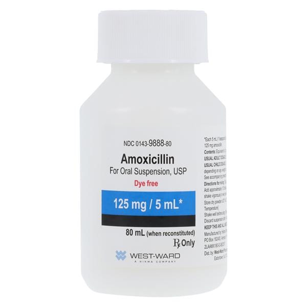 Amoxicillin Oral Suspension 125mg/5mL Dye Free Tutti-Frutti Bottl...