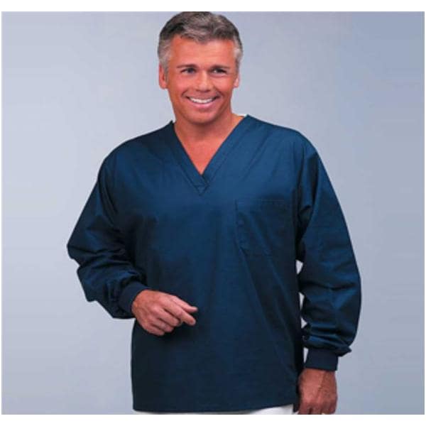 Fashion Blend Scrub Shirt 1 Pocket Set-In Long Sleeves X-Large Navy Unisex Ea