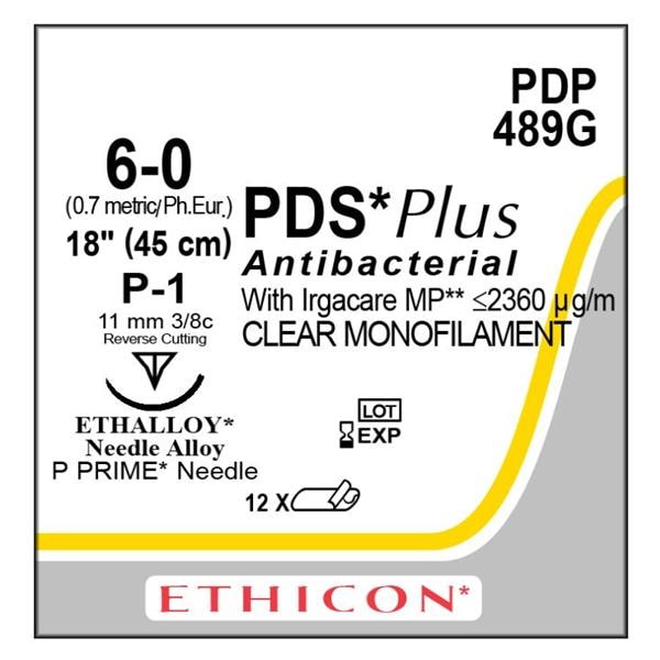 PDS Plus Suture 6-0 18" Triclosan, Polydioxanone Monofilament P-1 Undyed 12/Bx