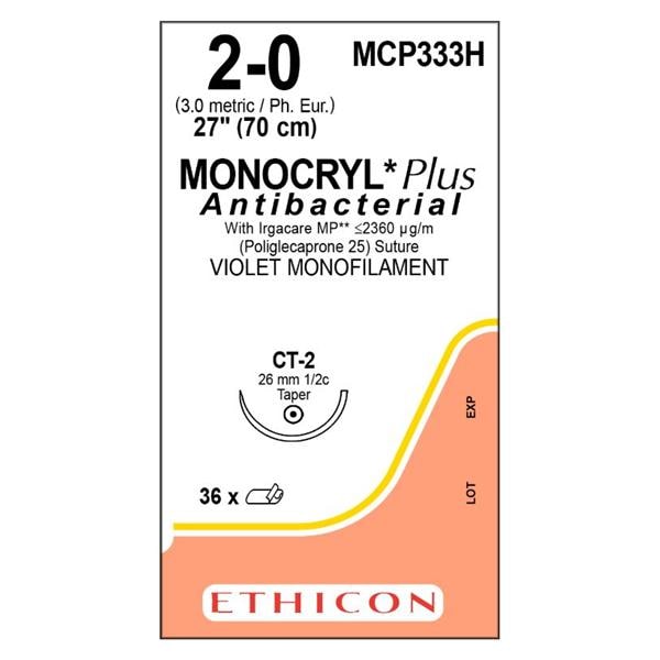 Monocryl Plus Suture 2-0 27" Triclosan/Polyglecaprone 25 Mnflmnt CT-2 Vio 36/Bx