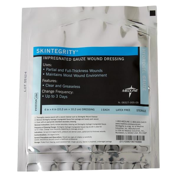 SkinTegrity Hydrogel/Cotton Gauze Dressing 2x2" 12 Ply Sterile White LF