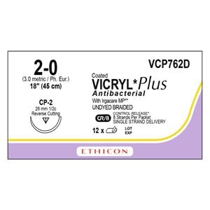 Vicryl Plus Suture 2-0 18" Triclosan/Polyglactin 910 Braid CP-2 Undyed 12/Bx