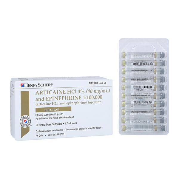 Articaine HCl 4% Epinephrine 1:100,000 1.7 mL 50/Bx, 20 BX/CA