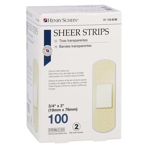Adhesive Bandage Plastic 3/4x3" Sheer Sterile 100/Bc