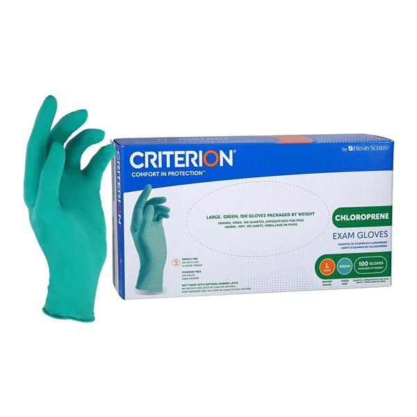 Criterion Chloroprene Exam Gloves Large Green Non-Sterile 100/Bx, 10 BX/CA