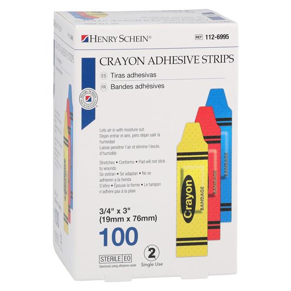 Strip Bandage Plastic 3/4x3" Crayon Sterile 100/Bx