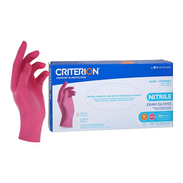 Criterion Aloe + Vitamin E Nitrile Exam Gloves Medium Magenta Pink NS 200/Bx, 10 BX/CA