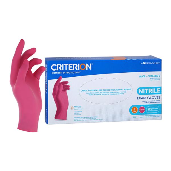 Criterion Aloe + Vitamin E Nitrile Exam Gloves Large Magenta Pink NS 200/Bx, 10 BX/CA