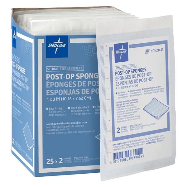 Post-Op Cellulose Fiber Gauze Sponge 4x3" Sterile Rayon/Polyester Blend LF