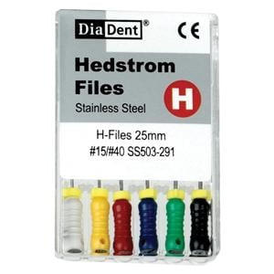 Hand Hedstrom File 21 mm Size 45-80 Stainless Steel Assorted 0.02 6/Pk