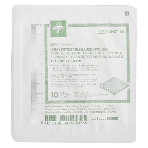 Cotton Gauze Sponge 4x4" 32 Ply Sterile X-Ray Detectable LF