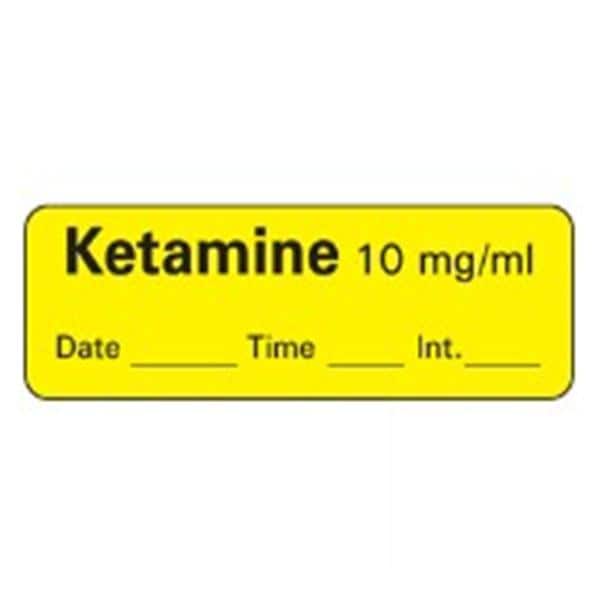 Anesthesia Label DTI Ketamine 10mg/ml Yellow 600/Rl