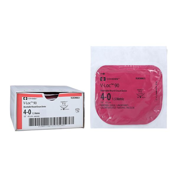 V-LOC 90 Suture 4-0 18" Glycolide Barbed P-12 Undyed 12/Bx