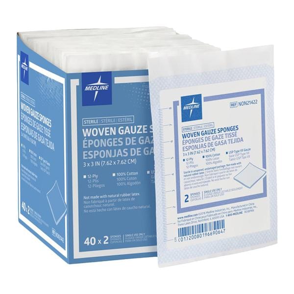 100% Cotton Woven Gauze Sponge 3x3" 12 Ply Sterile USP Type VII LF