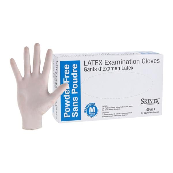 SkinTX Latex Exam Gloves Medium White Non-Sterile 100/Bx, 10 BX/CA