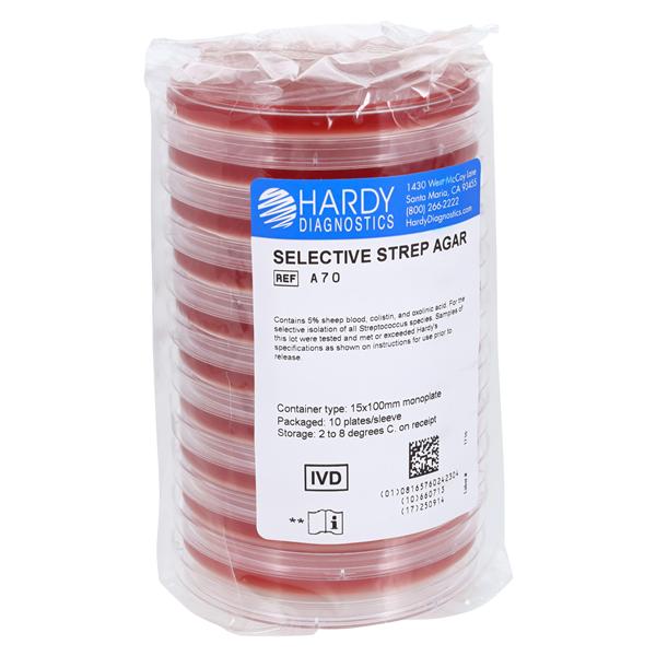 Selective Strep Agar Culture Plate 15x100mm 10/Pk