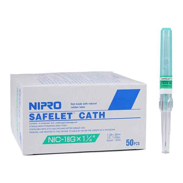 Safelet IV Catheter Safety 18 Gauge 1-1/4" Green 50/Bx, 4 BX/CA