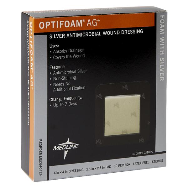 Optifoam Foam Wound Dressing 4x4" Square Adhesive Absorbent, 10 BX/CA