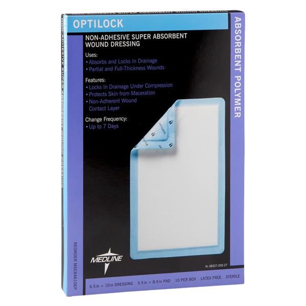 Optilock Polymer Wound Dressing 6-1/2x10" Sterile Non-Adhesive Spr Abs LF, 50 EA/CA