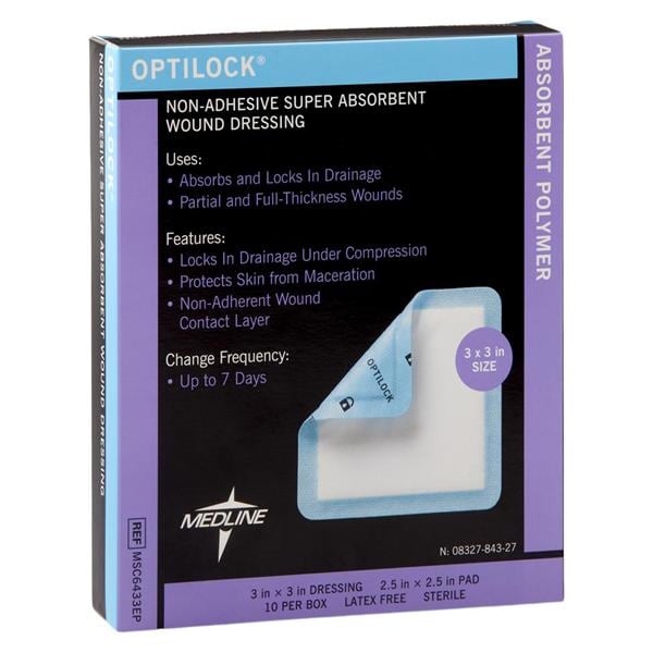 Optilock Polymer Wound Dressing 3x3" Sterile Non-Adhesive NAdh Spr Abs LF