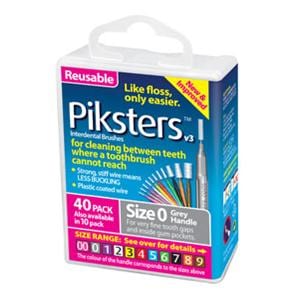 Piksters Interdental Brush Size 0 Grey Bulk Pack 40/Bx, 10 BX/CA