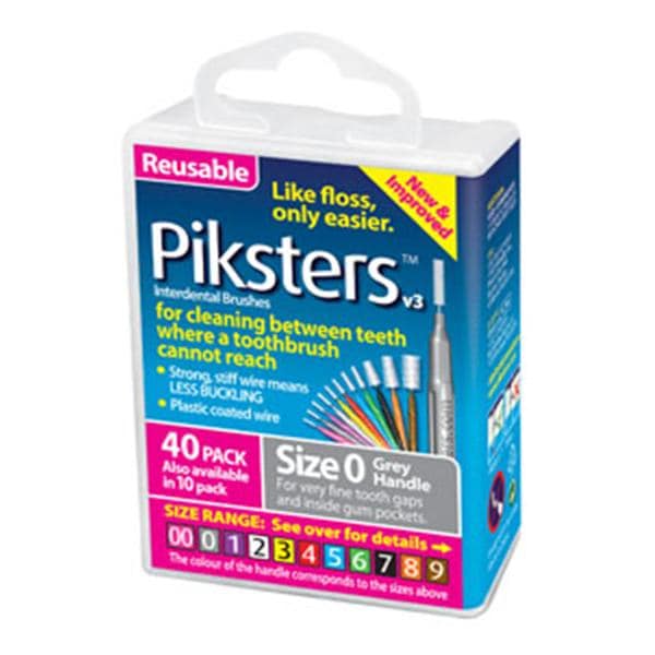 Piksters Interdental Brush Size 0 Grey Bulk Pack 40/Bx, 10 BX/CA