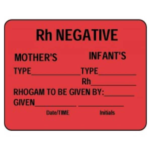 Label RH Negative Mother's Fluorescent Red 2-3/8x1-3/4" 1000/Rl