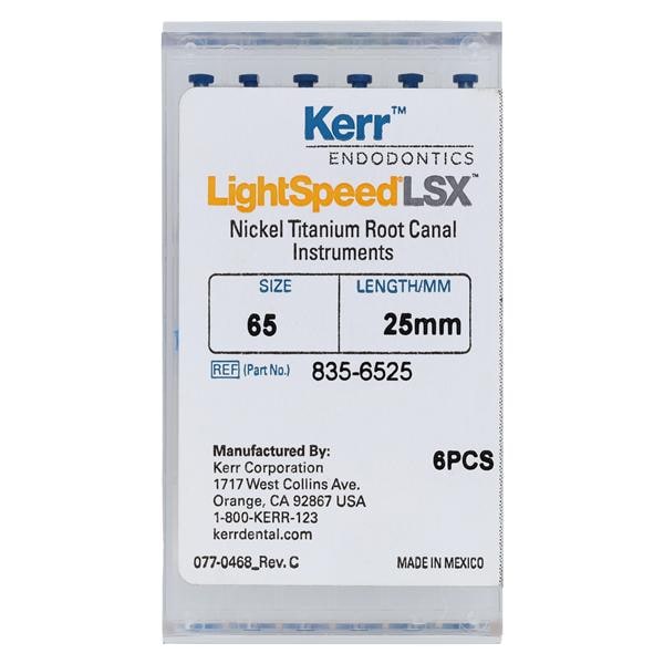 LightSpeed LSX Rotary Hand File 25 mm Size 65 Nickel Titanium Blue 6/Pk