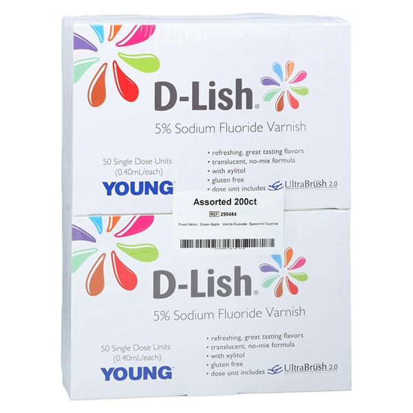 D-Lish Fluoride Varnish 5% NaF 0.4 mL Assorted 200/Bx, 14 BX/CA