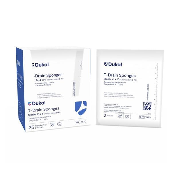 Rayon/Polyester T-Drain Sponge 4x4" 6 Ply Sterile, 12 BX/CA