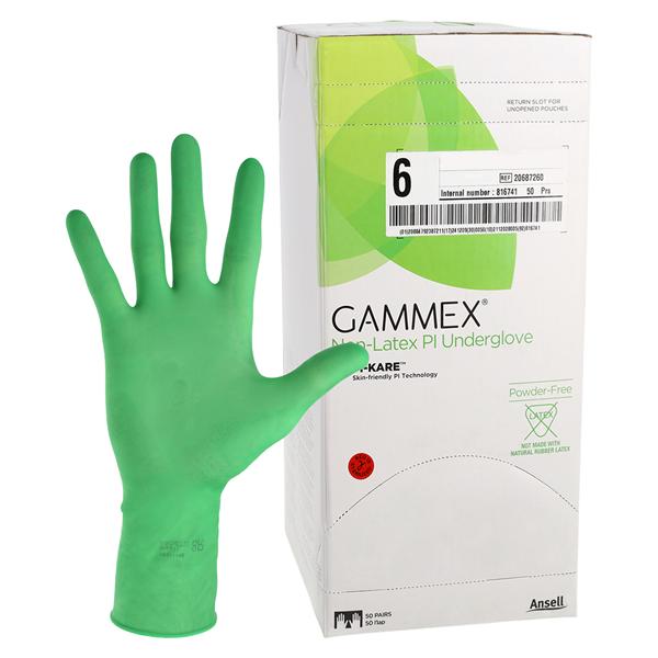 GAMMEX Non-Latex PI Underglove Polyisoprene Surgical Gloves 6 Green 50Pr/Bx, 4 BX/CA
